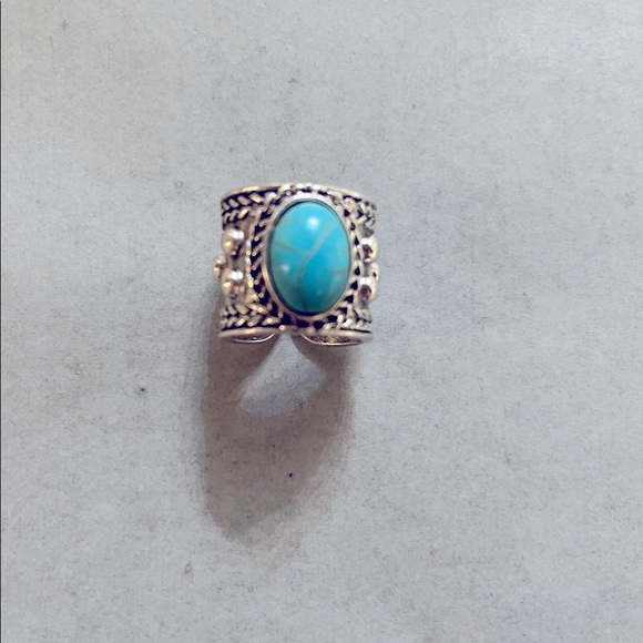 Turquoise Cuff Ring Antique Silver. - Picture 7 of 7